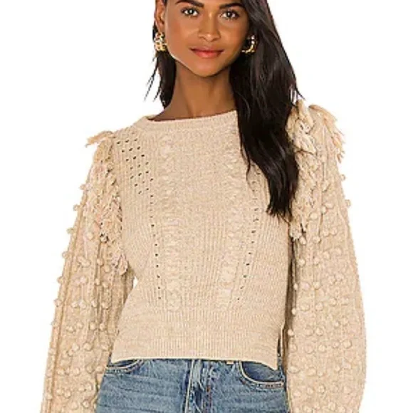 Cleobella | Lima Knit Sweater with Fringe and Pom Pom Sleeves | Sz M - Picture 1 of 12